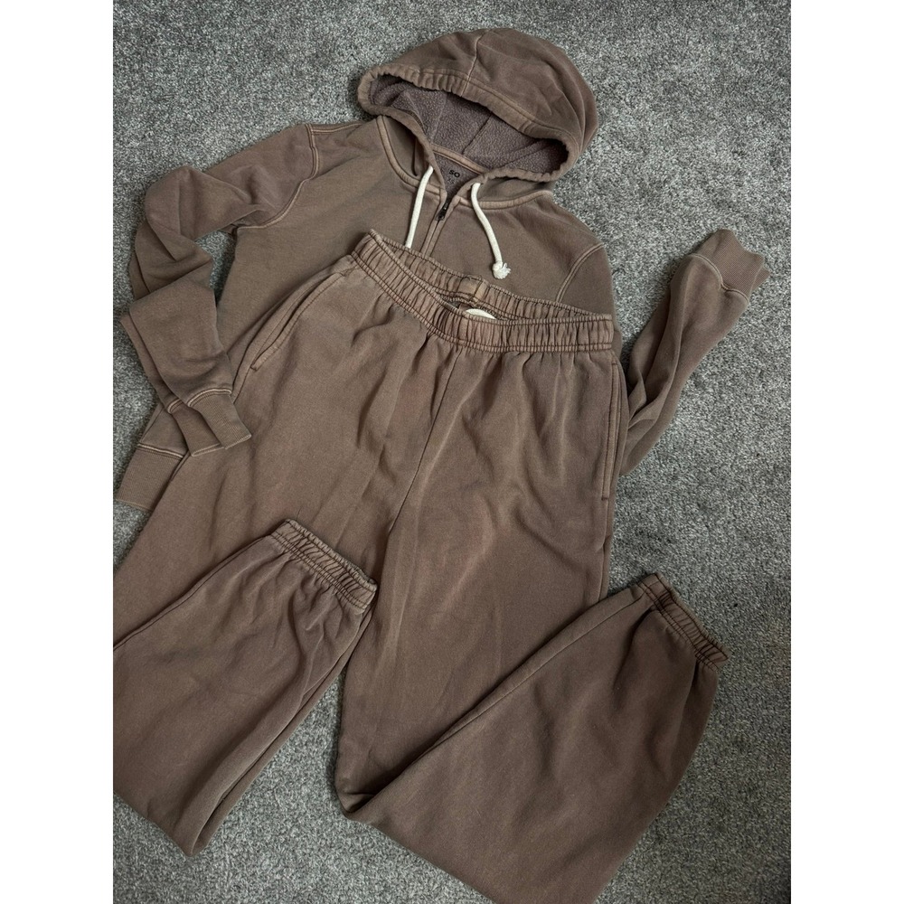 SO Women Brown Sweatsuit Tracksuit Zip Up Hoodie Sweatpants Set XS Bundle